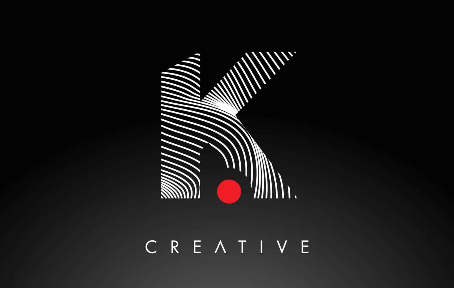 K Letter Logo with Red Dot Circle and Warp Lines Design Vector