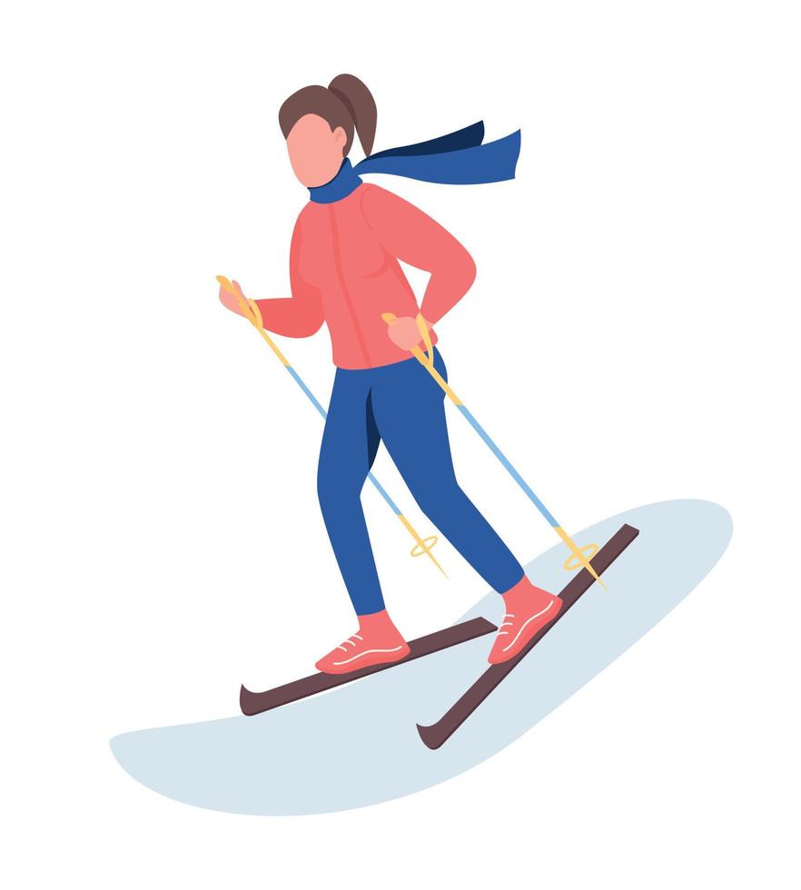 Woman skiing semi flat color vector character