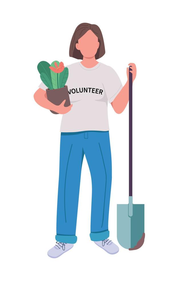 Volunteer with plant and shovel semi flat color vector character