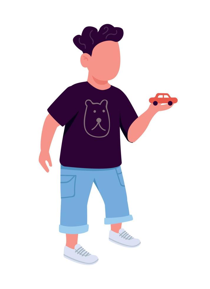 Boy with toy car semi flat color vector character