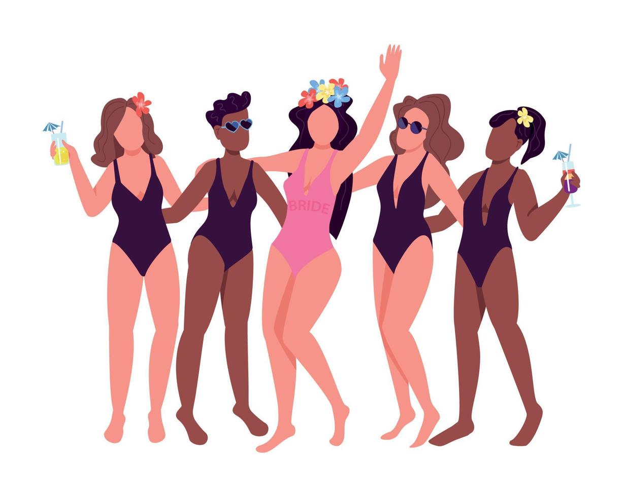 Bridesmaids on beach party semi flat color vector characters