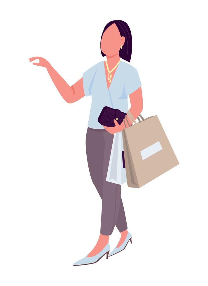 Girl with shopping bags semi flat color vector character