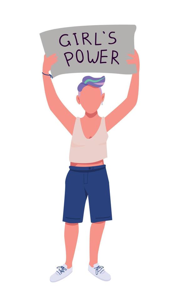 mujer con cartel de poder femenino carácter vectorial de color semiplano vector