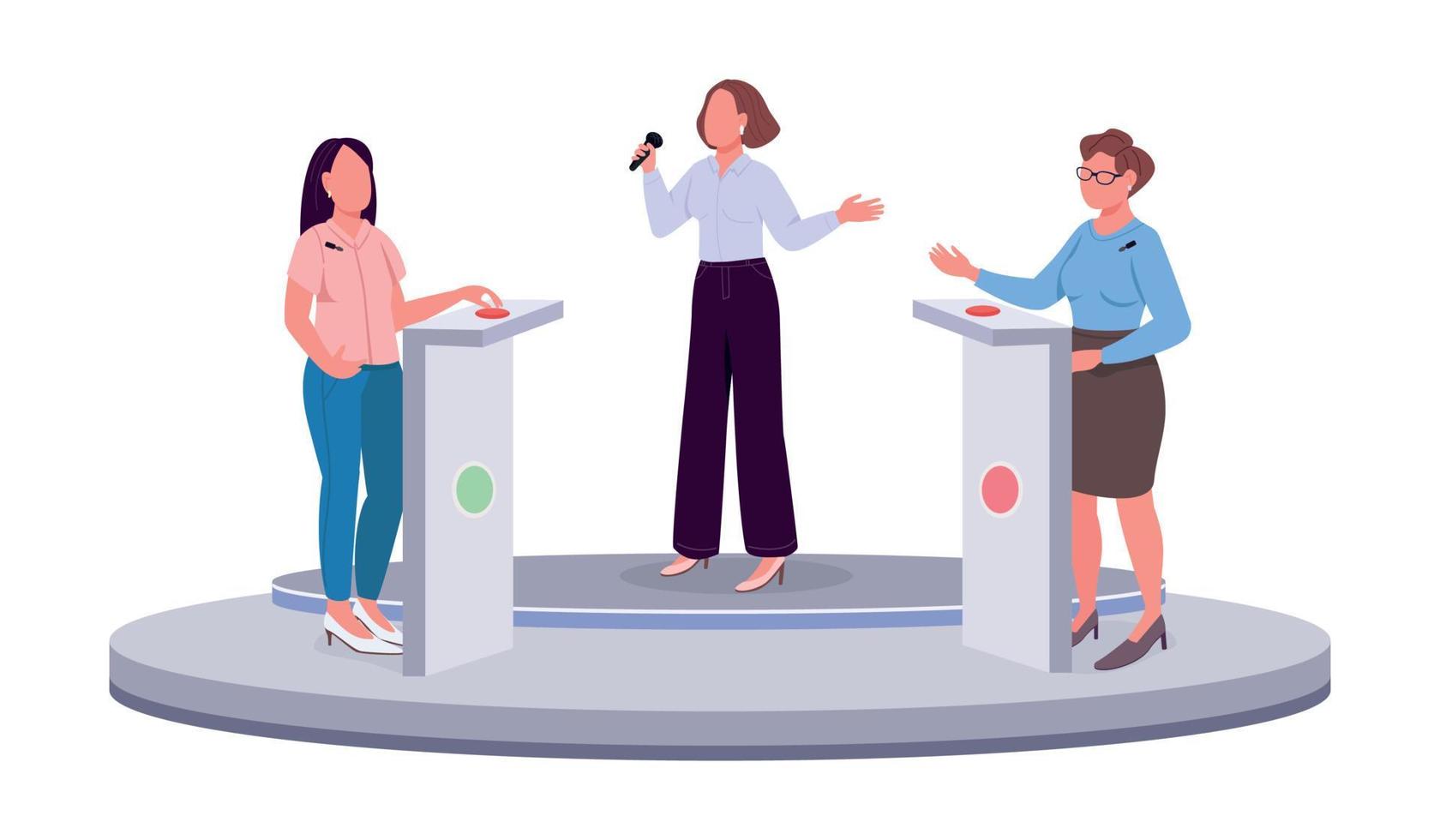 People play in quiz show semi flat color vector characters