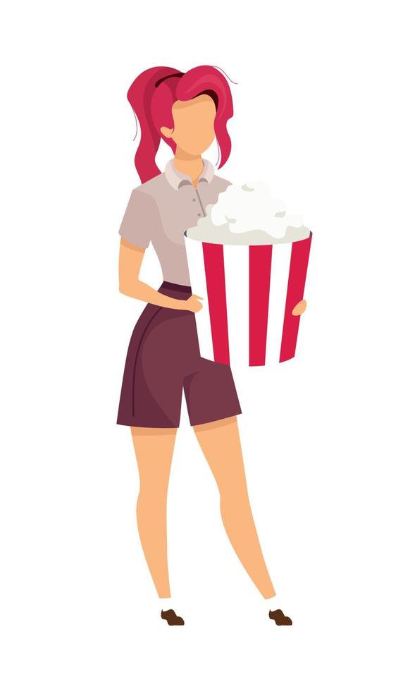 Girl with popcorn bucket semi flat color vector character