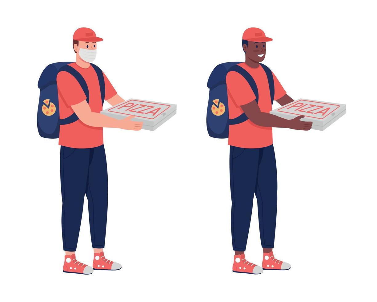 Courier with pizza semi flat color vector character set