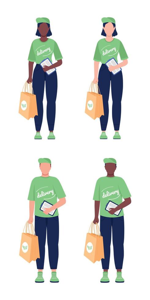 Courier from eco delivery semi flat color vector character set