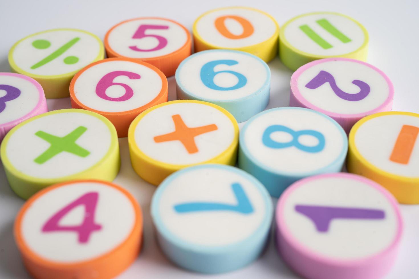 Math number colorful on white background, education study mathematics learning teach concept. photo