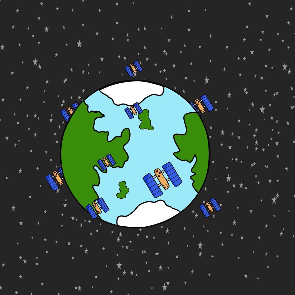 satellite orbiting the earth vector