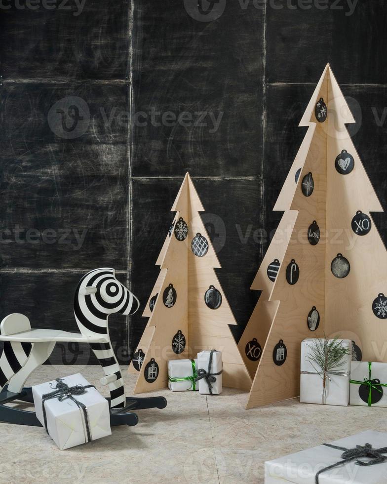 New Year's and Christmas decoration zebra and fir plywood photo