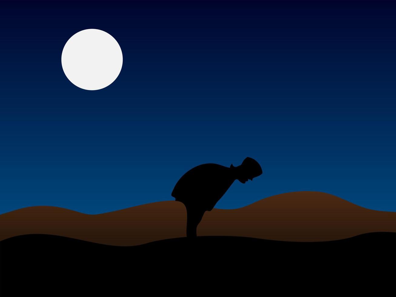 man praying at night in the desert vector