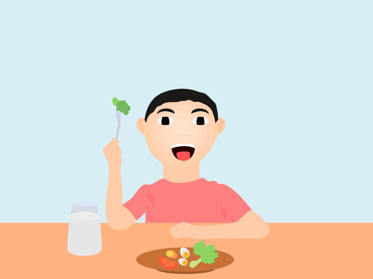 niño comiendo alimentos saludables vector