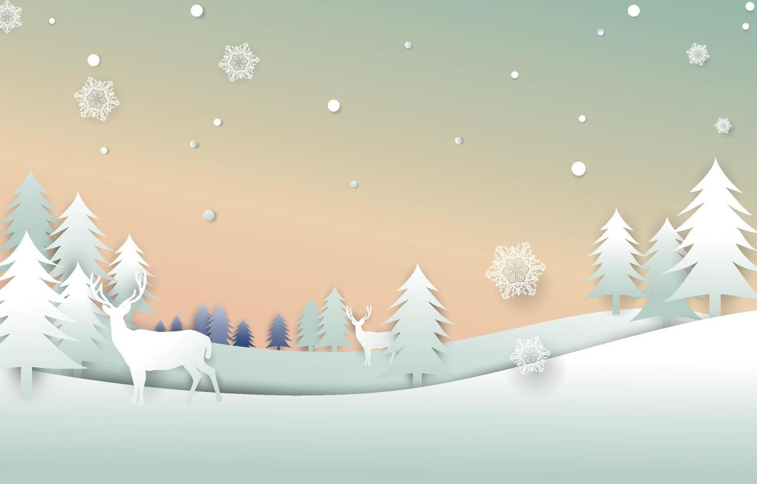 fondo de paisaje de invierno en estilo de corte de papel vector