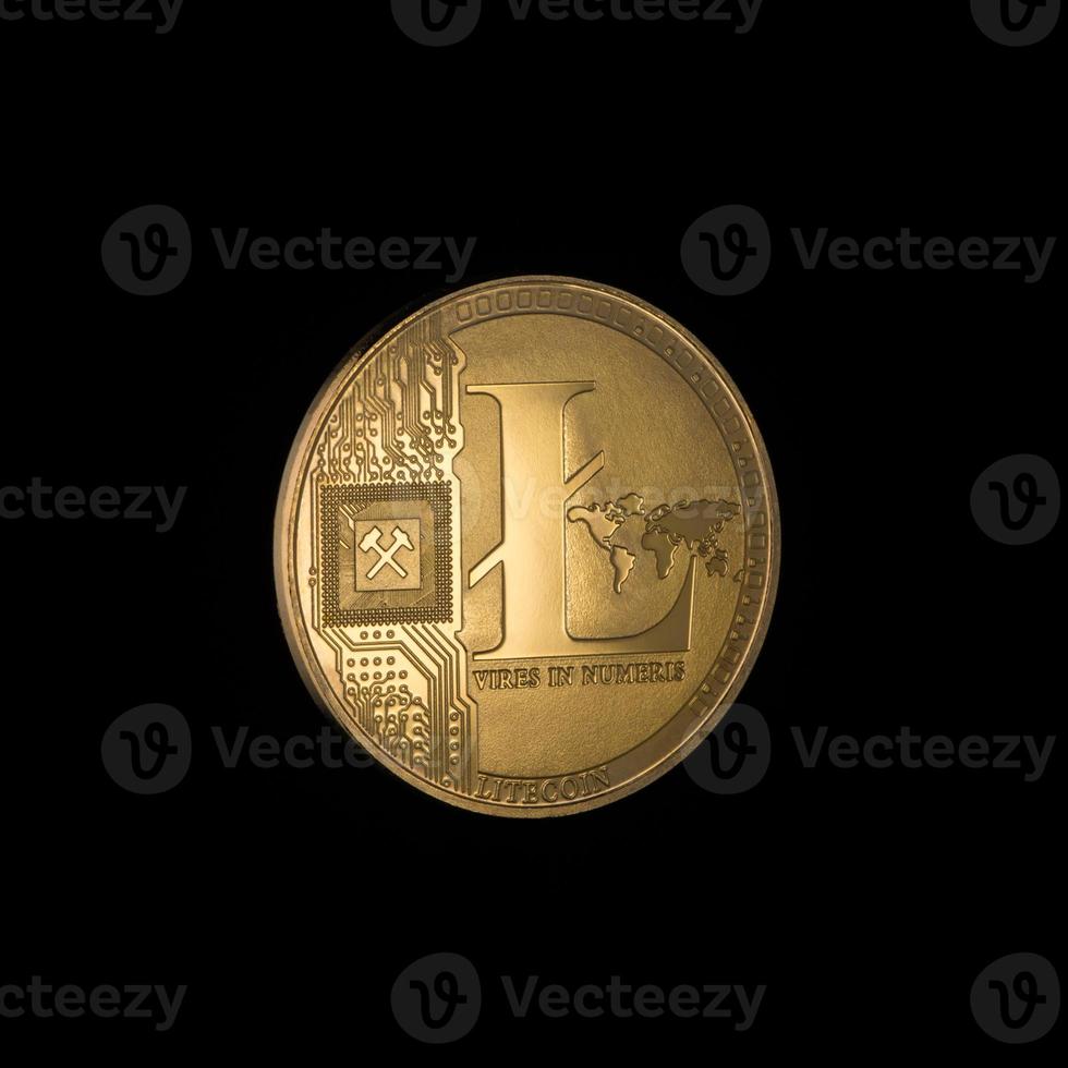 litecoin on black background. electronic money isolated photo