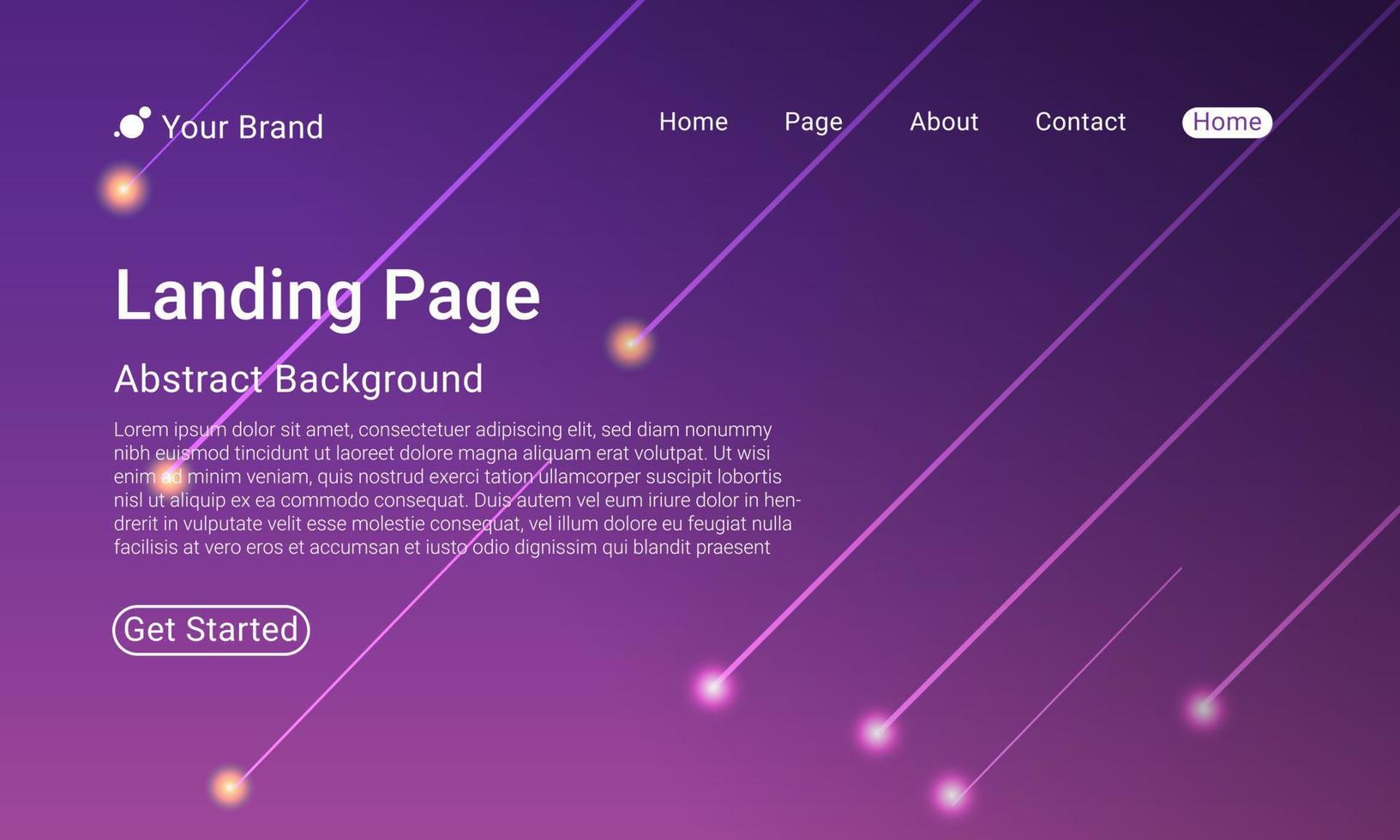 Landing Page Website Template Vector. Shooting star decoration. Abstract colorful gradient. Design for website and mobile, Business Interface, Landing Web Page. vector