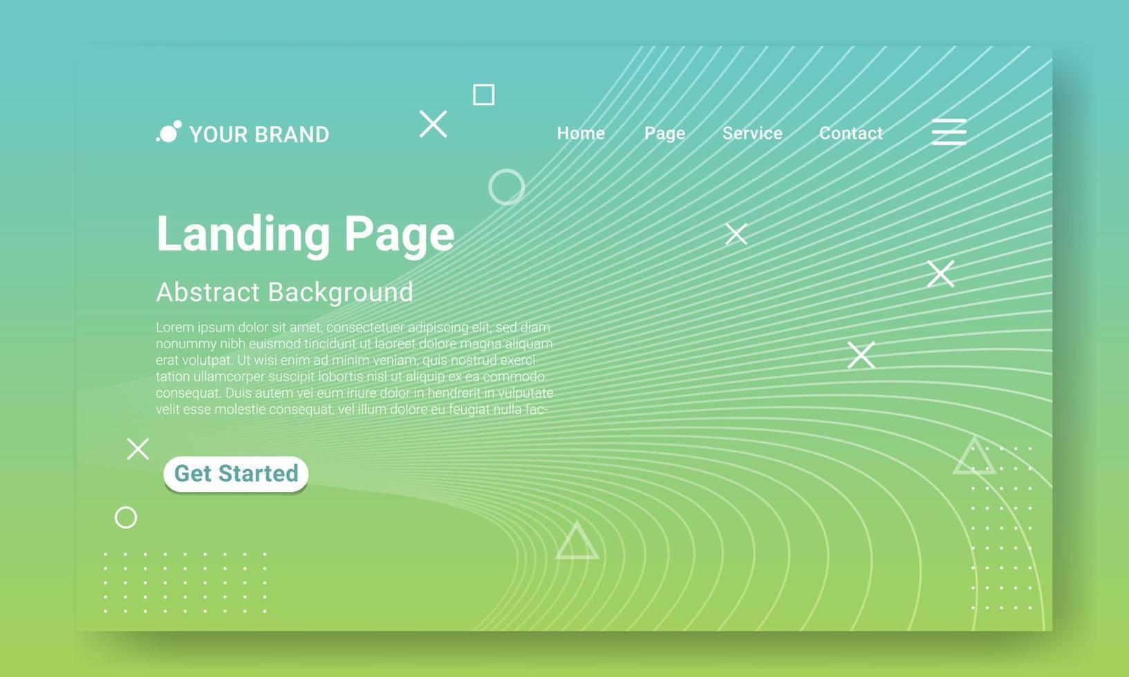 Landing Page Website Template Vector. Green gradient geometric background with dynamic shapes. Design for website and mobile website development. vector