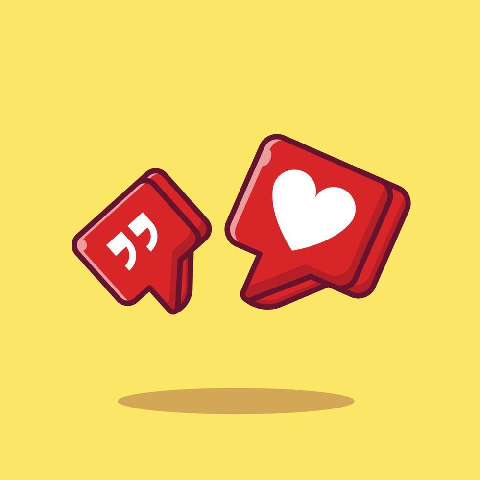 dibujos animados de corazón de amor icono flotante comentario en medios sociales y cita estilo de dibujos animados planos aislados en capas para web, página de destino, publicidad, pegatina, volante, pancarta vector