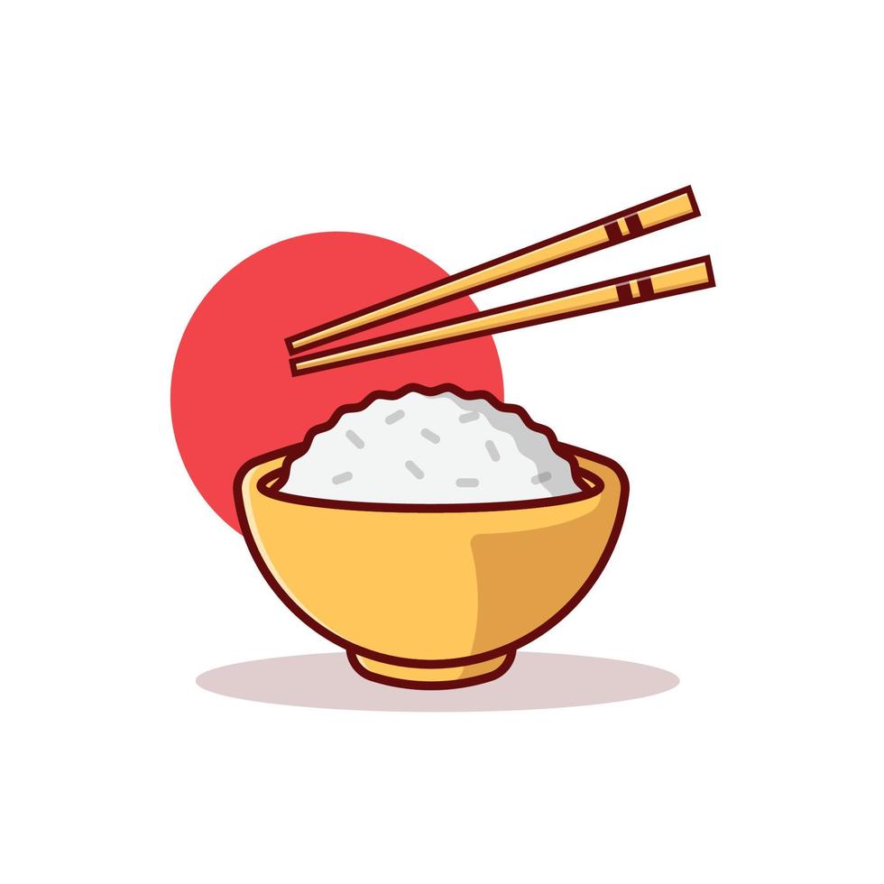 Bowl With Rice And Chopsticks Flat Vector Illustration Icon On White