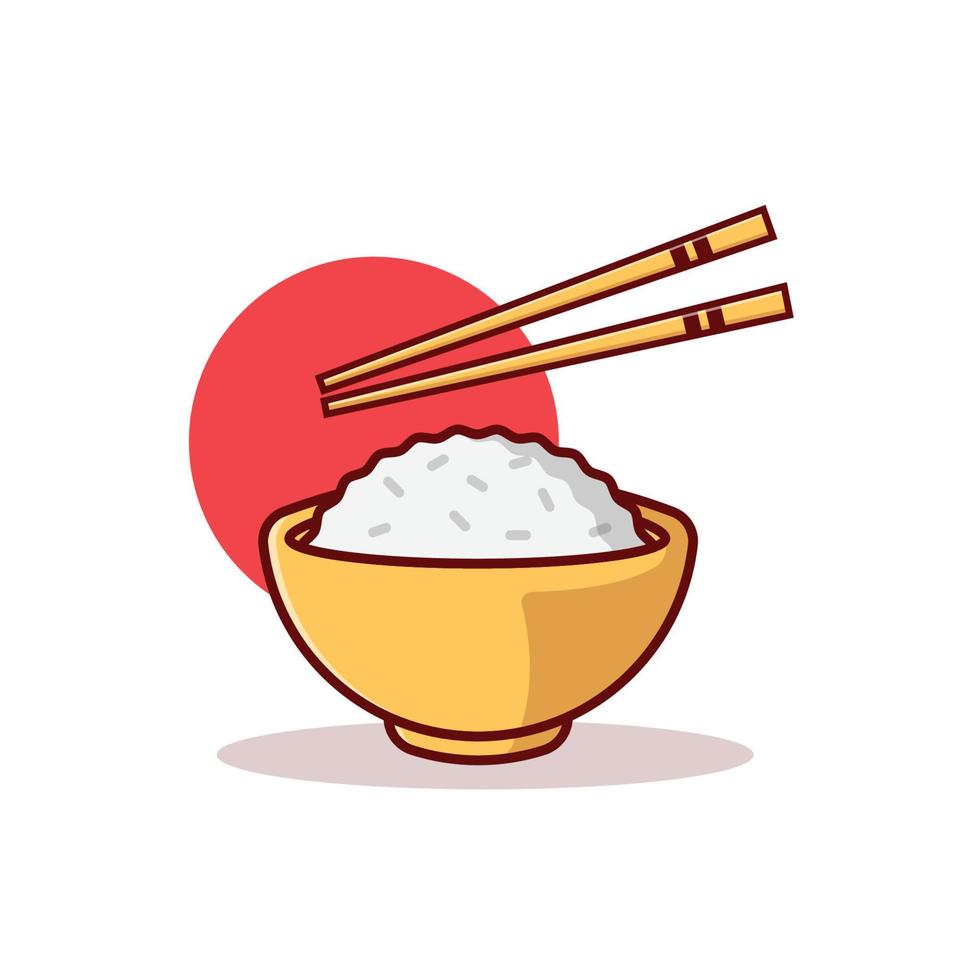 Bowl With Rice And Chopsticks Flat Vector Illustration Icon On White Background for web, landing page, sticker, banner