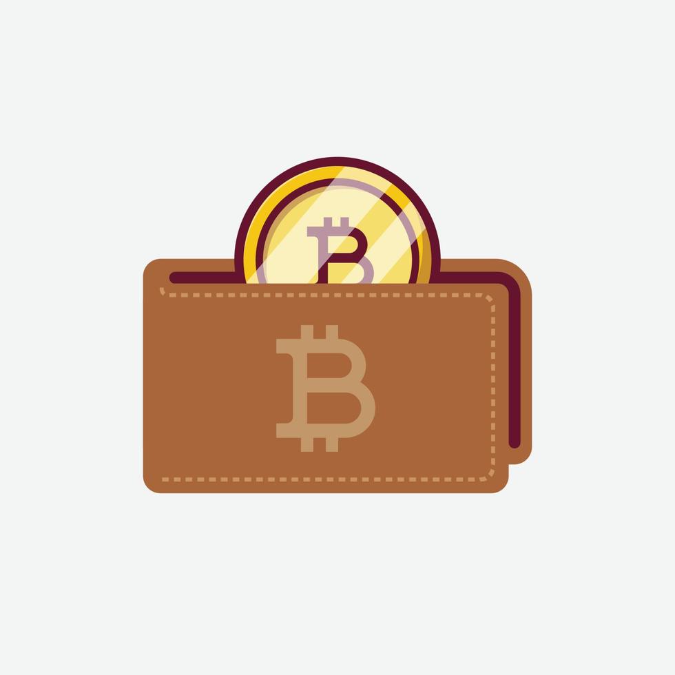 cryptocurrency bitcoin ocultar en billetera caricatura vector icono ilustración en fondo blanco para web, página de inicio, banner, volante, anuncios, publicidad, negocios, local