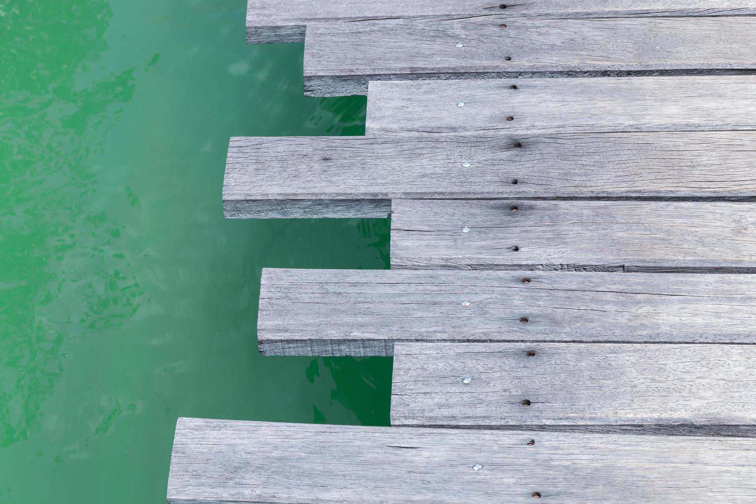 Closeup of a wooden bridge over the sea photo