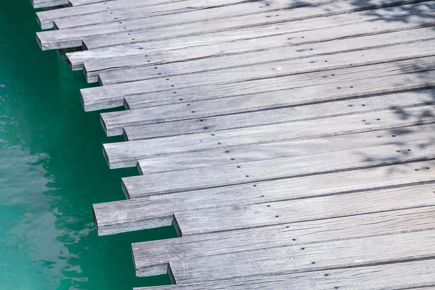 Closeup of a wooden bridge over the sea photo