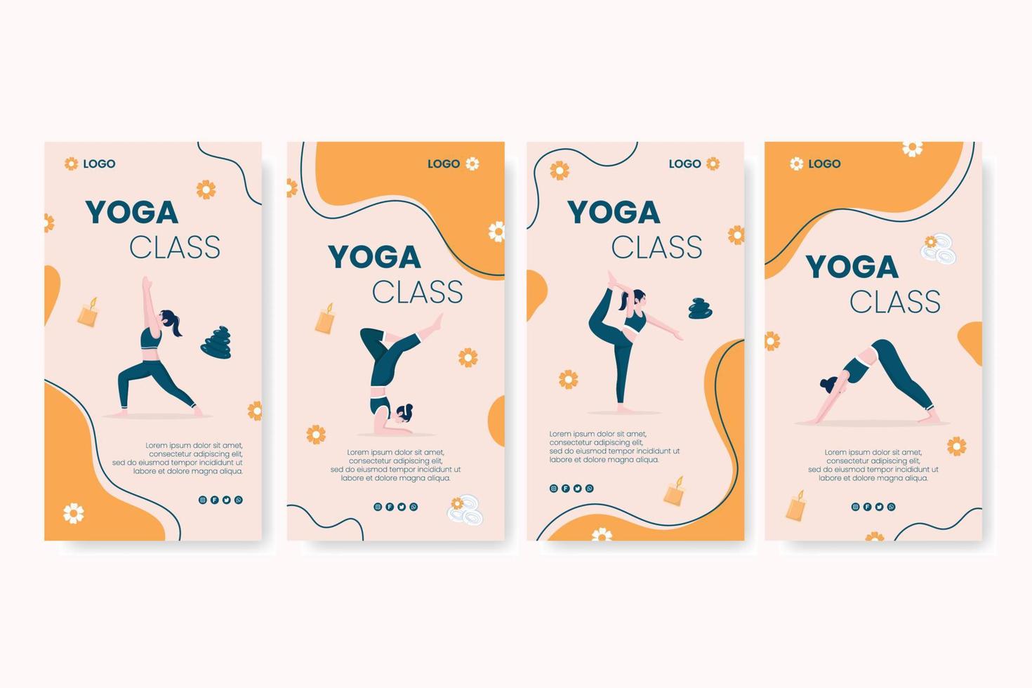 historias de yoga y meditación editables de fondo cuadrado adecuado para medios sociales, alimentación ig, tarjetas, saludos, anuncios impresos y web en Internet vector