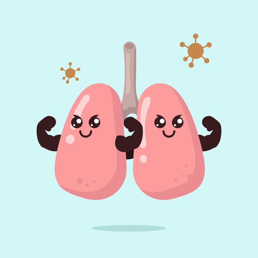 Cute lung health mascot vector