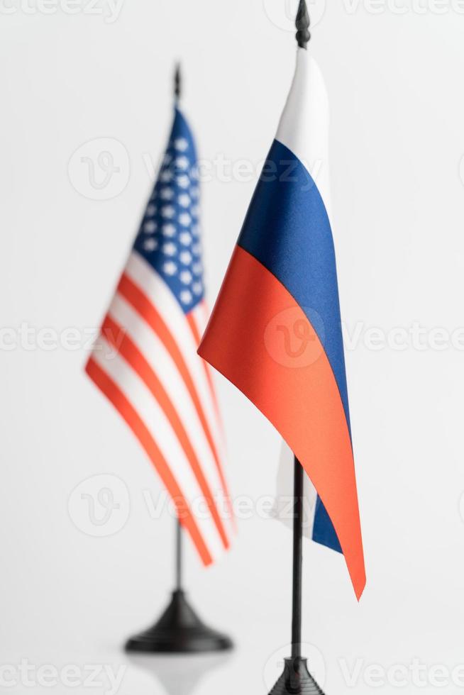 The flags of the USA and Russia on a white background isolated. The concept of policy photo