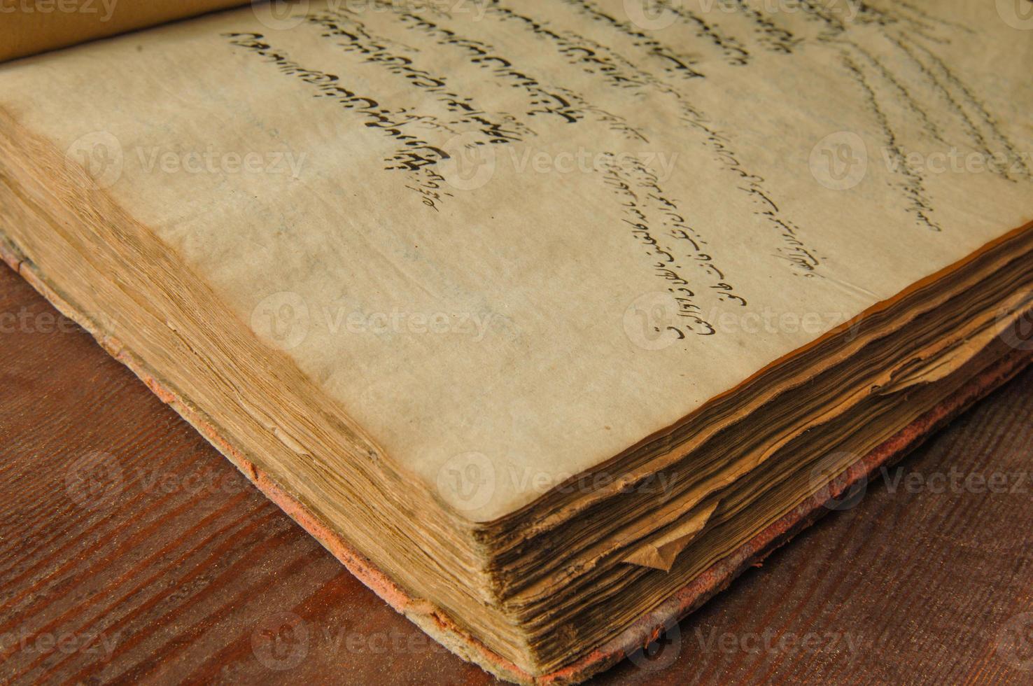 Ancient open book in arabic. Old arabic manuscripts and texts photo