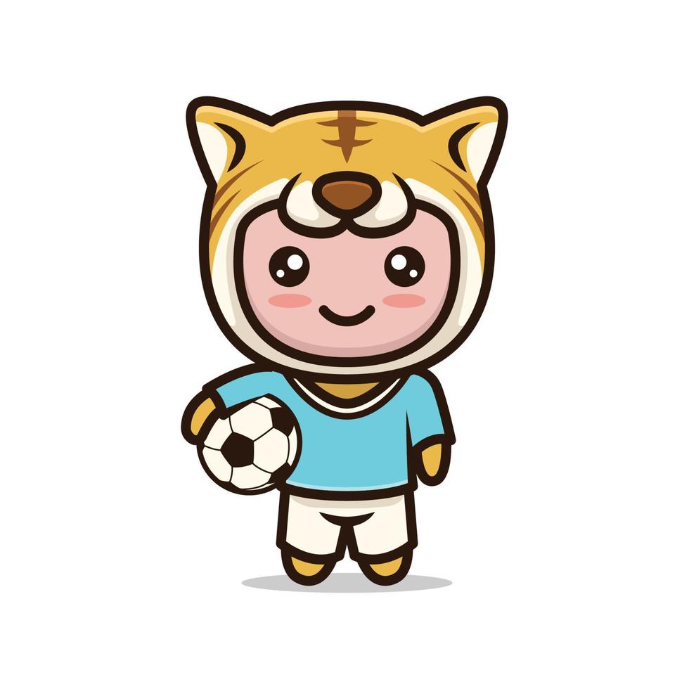 diseño relacionado con el fútbol de la mascota linda del tigre vector