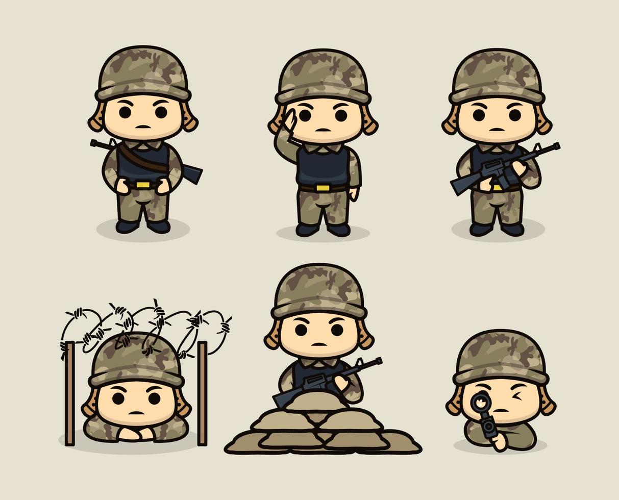 Set of cute army soldier vector