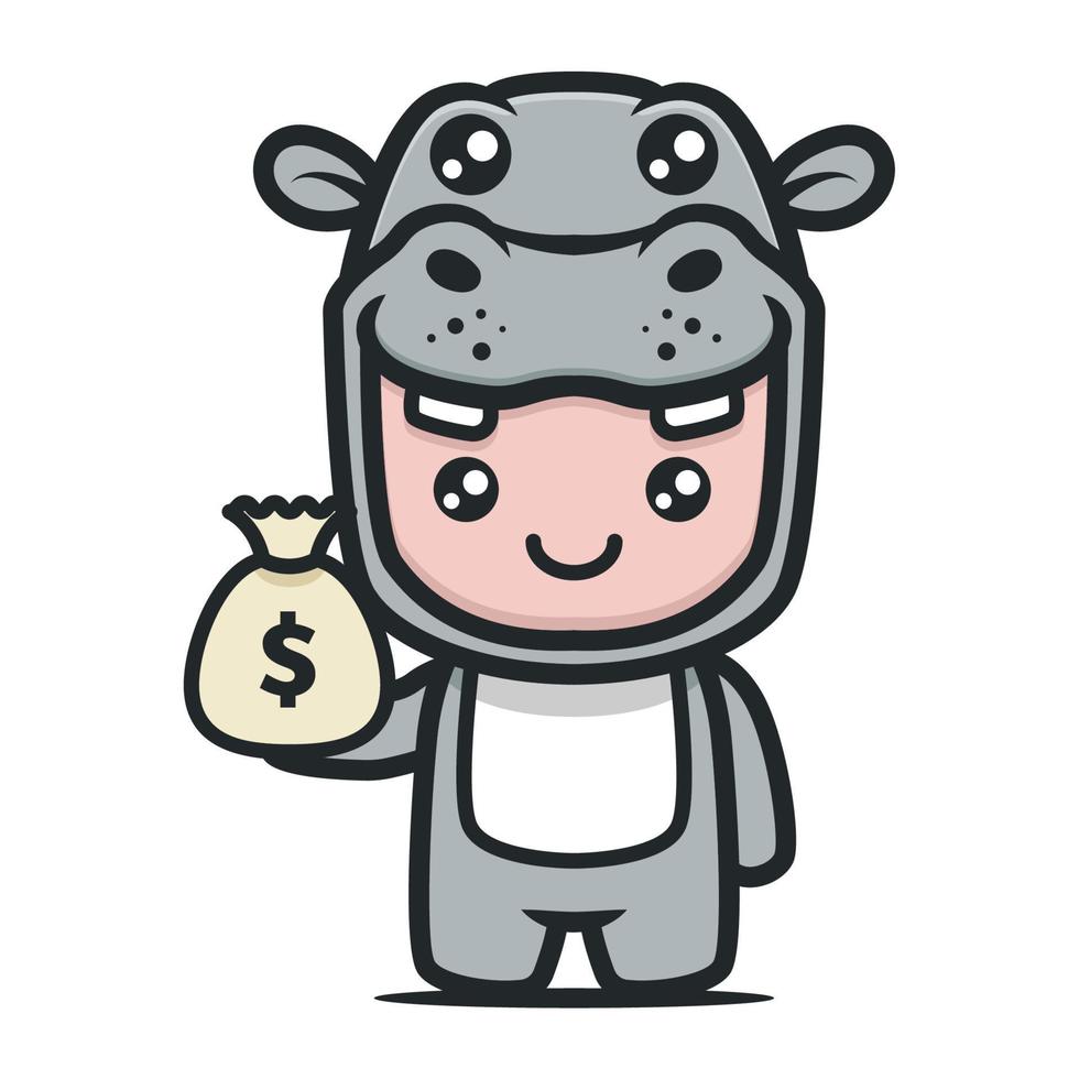 linda mascota de hipopótamo para finanzas y diseño de negocios vector