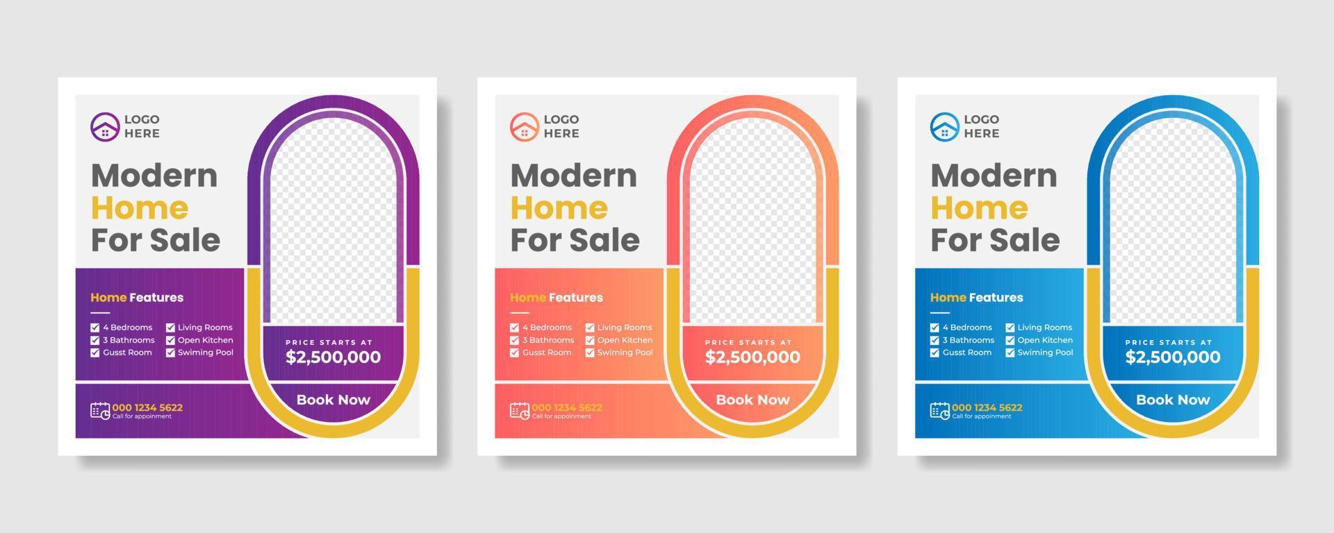 Real estate promotional square web banner vector