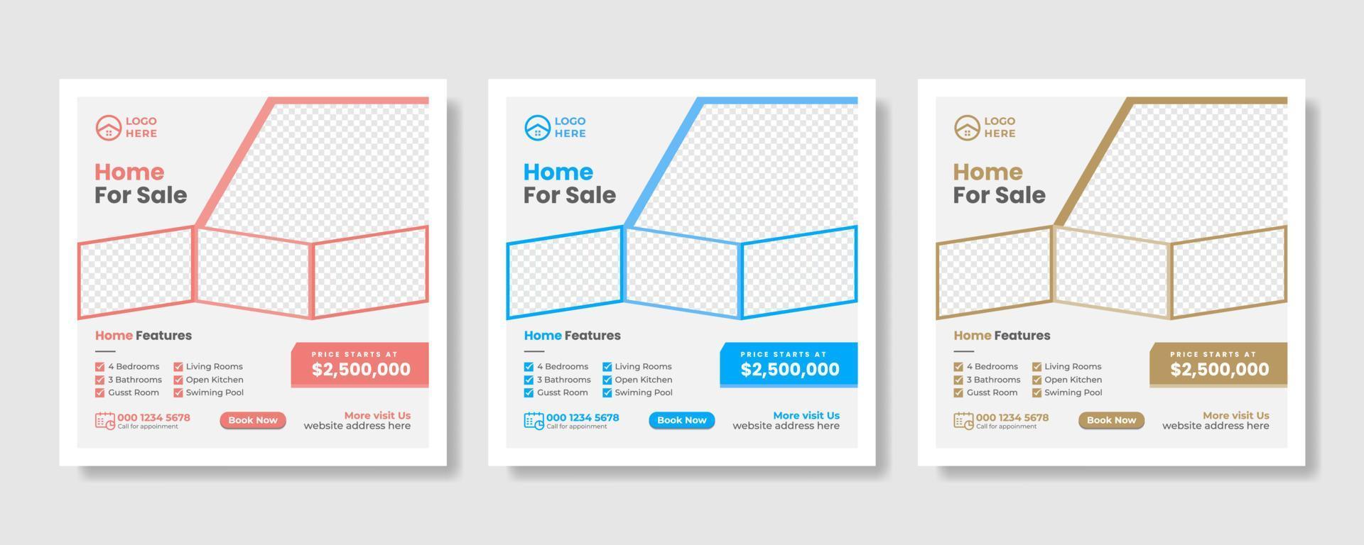 Real estate promotional square web banner vector