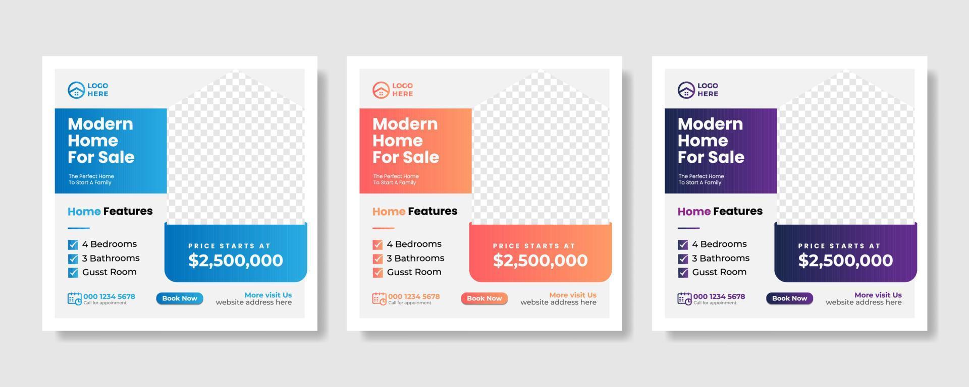 Real estate promotional square web banner vector