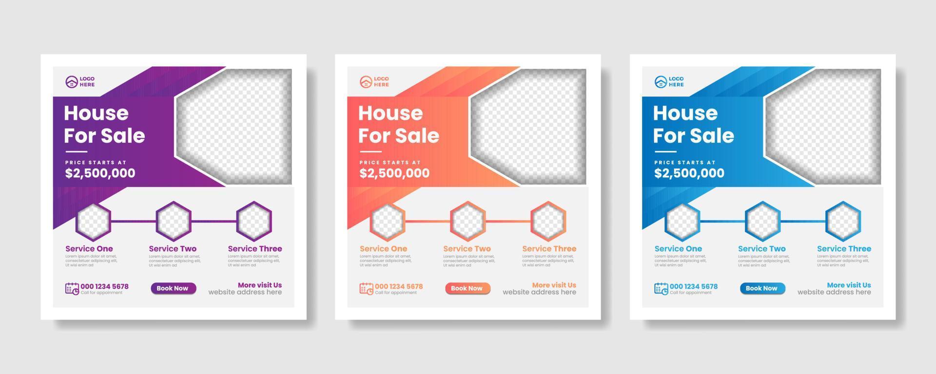 Real estate promotional square web banner vector