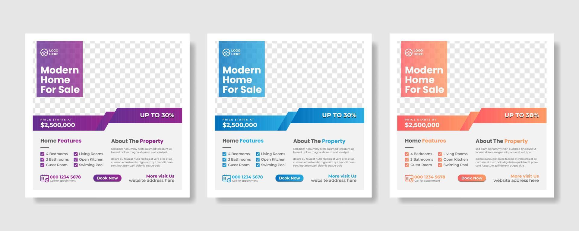 Real estate promotional square web banner vector