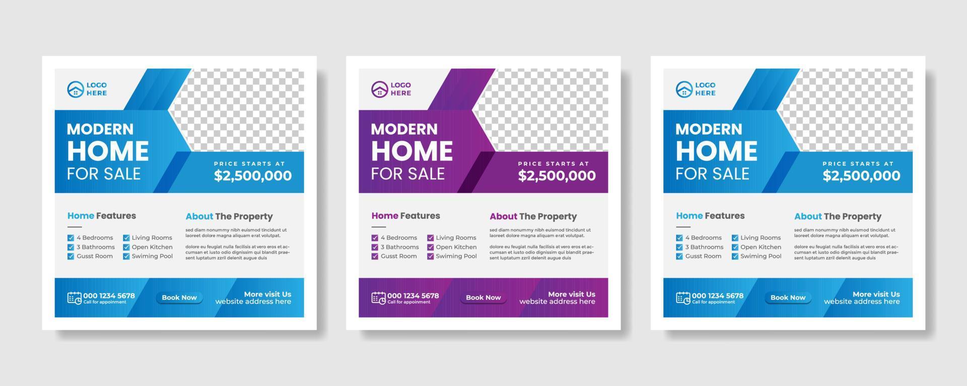 Real estate promotional square web banner vector