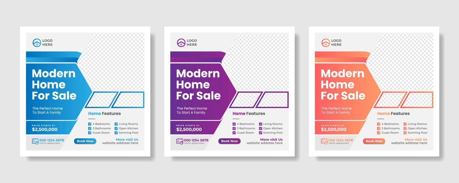Real estate promotional square web banner vector