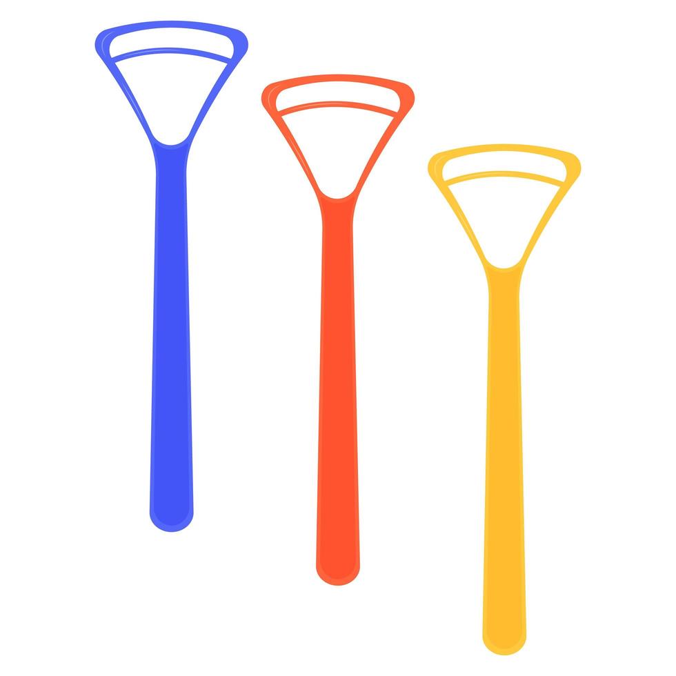 Tongue scraper with plastic handle. Tongue cleaning brush vector