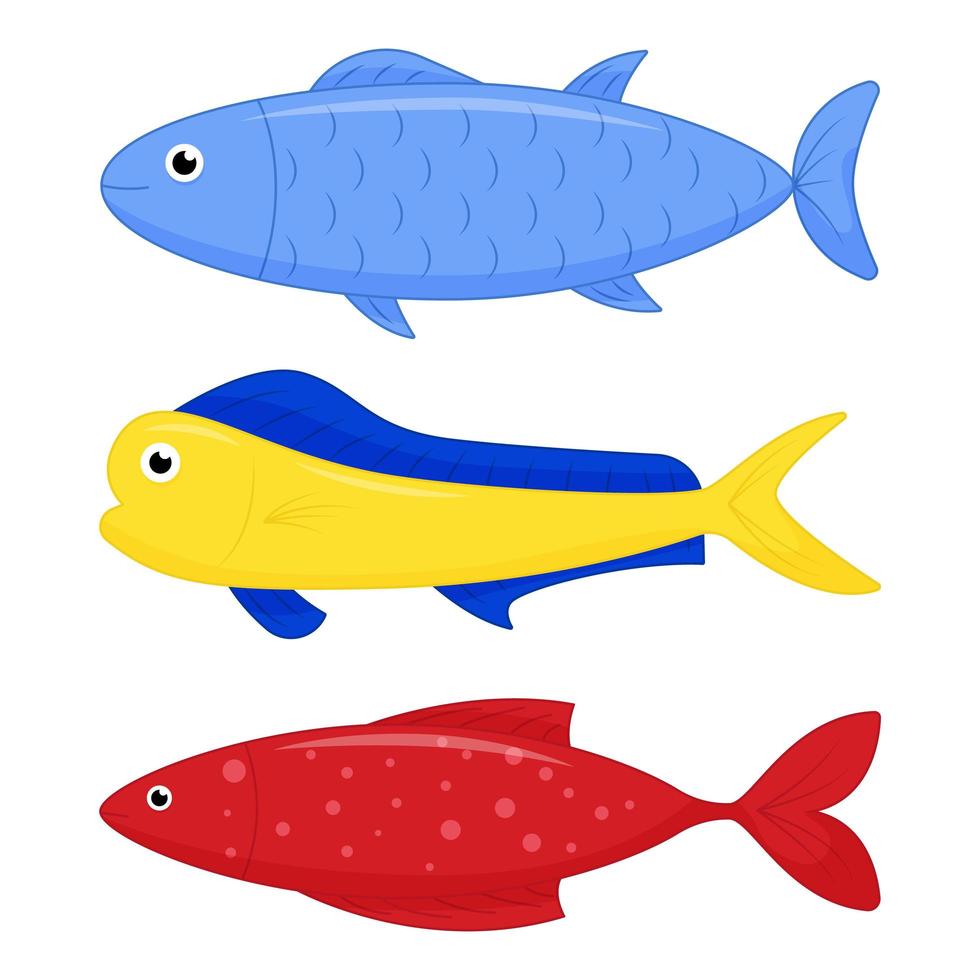 lindo juego de peces de mar. personaje de dibujos animados de vector en el océano. pez tropical
