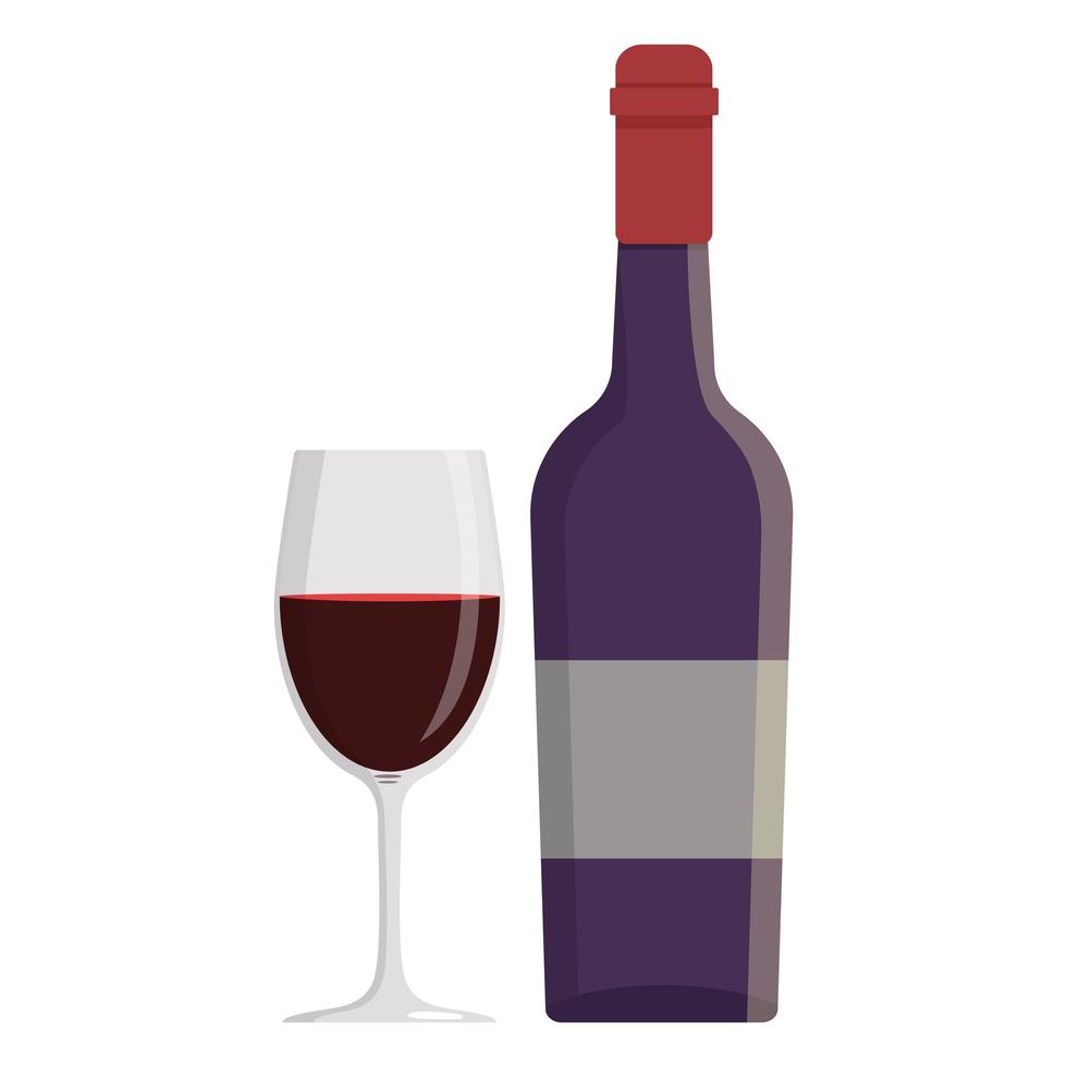 Bottle of wine and glass isolated on white background. vector