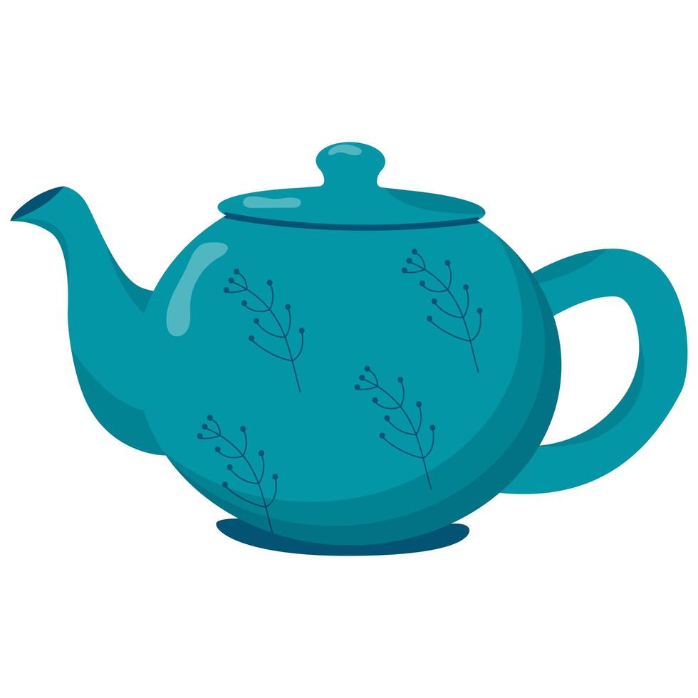 Ceramic kitchenware. Cute handmade ceramic teapot. Kitchen tools, pottery. Flat vector illustration