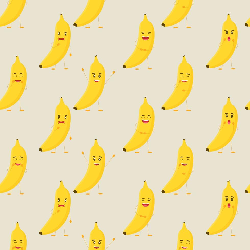 Cute bananas with different emotions seamless pattern vector