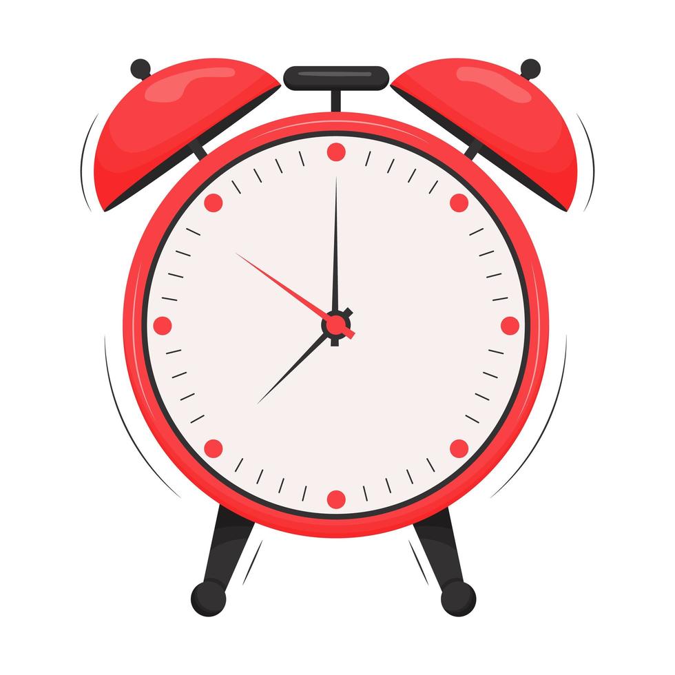Cartoon alarm clock. Wake-up time isolated on background. Flat vector illustration