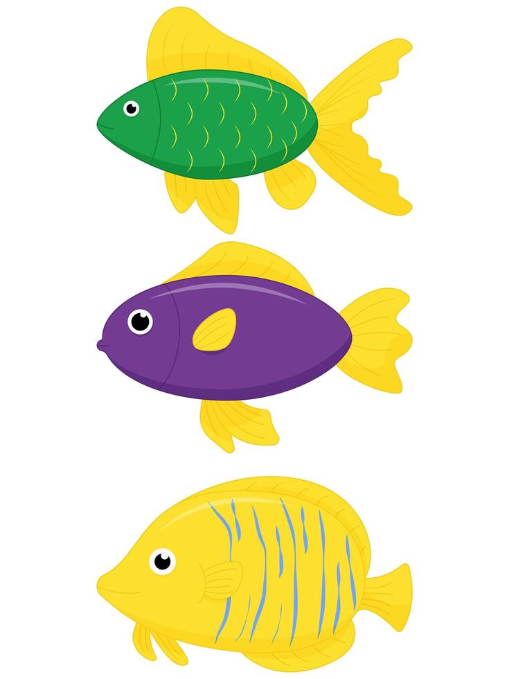 lindo juego de peces de mar. personaje de dibujos animados de vector en el océano. pez tropical