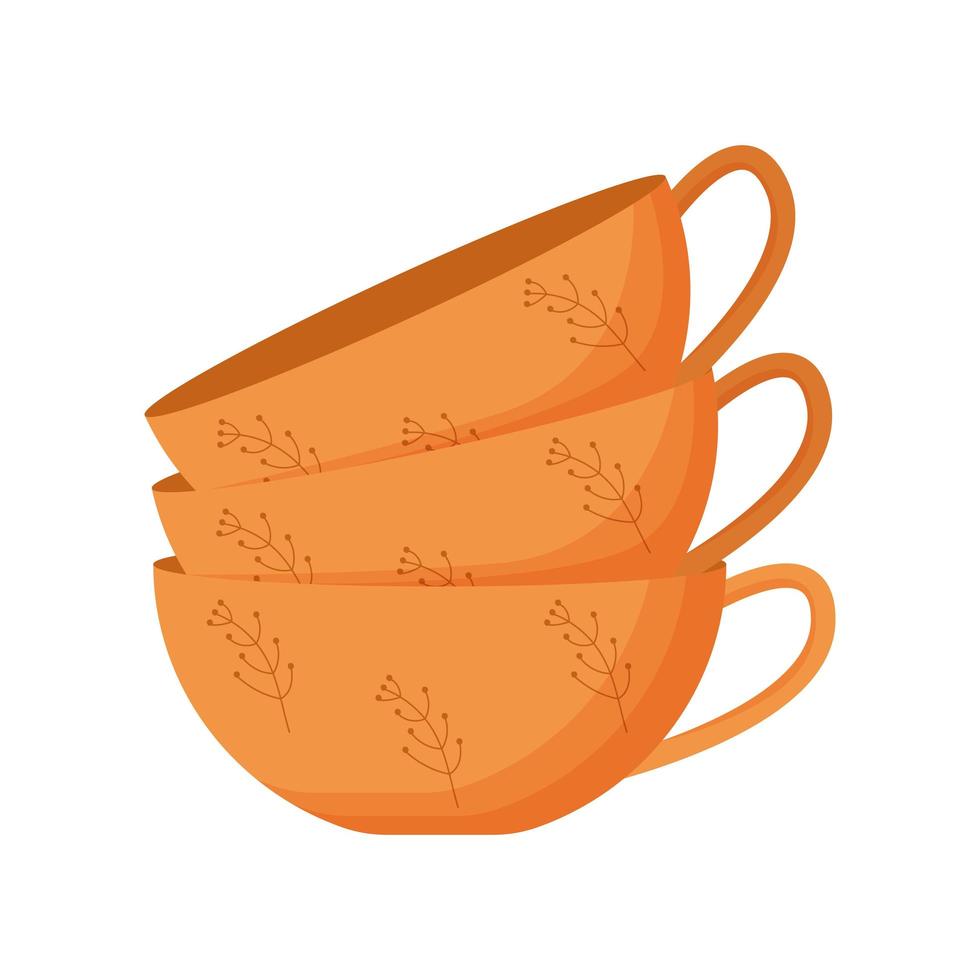 Ceramic kitchenware. Cute handmade ceramic mugs. Kitchen tools, pottery. Flat vector illustration