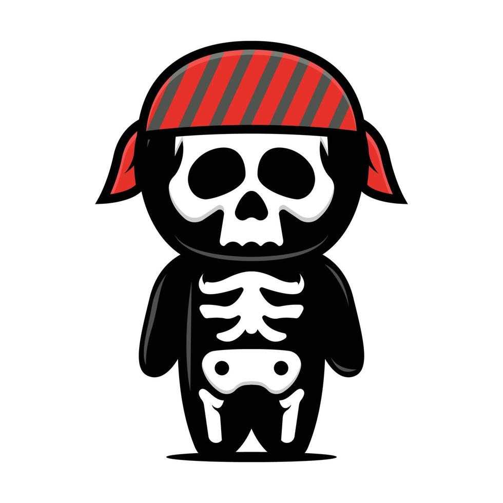 diseño lindo de los temas de los piratas de la mascota del esqueleto vector