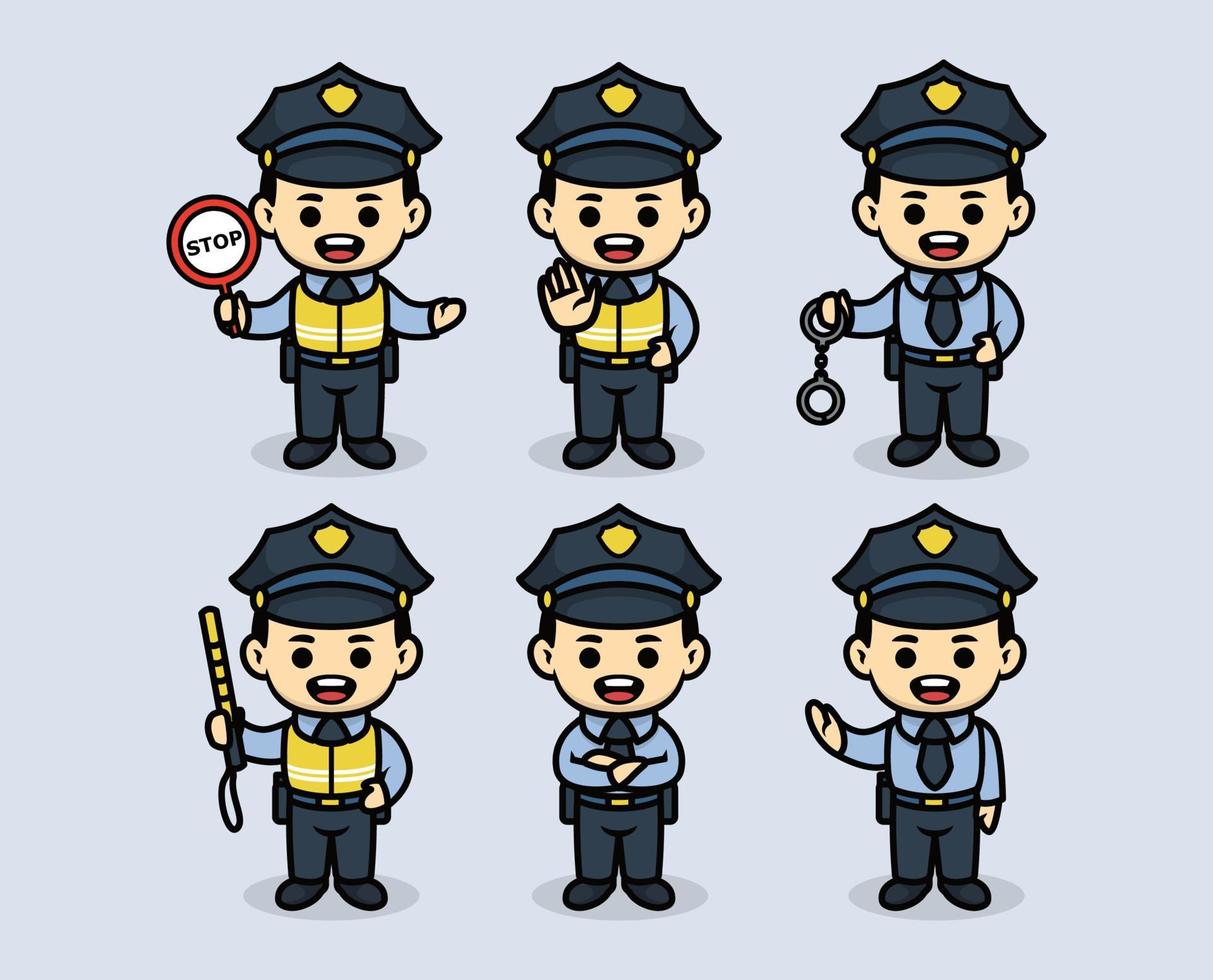 Set of cute police cop mascot design vector